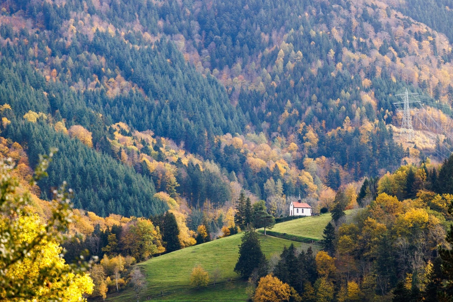 Eine Kapelle steht inmitten herbstlich verfärbter Bäume im baden-württembergischen Buchenbach. 2022 ist es ersten Prognosen zufolge so warm gewesen wie noch nie seit Beginn der Wetteraufz...